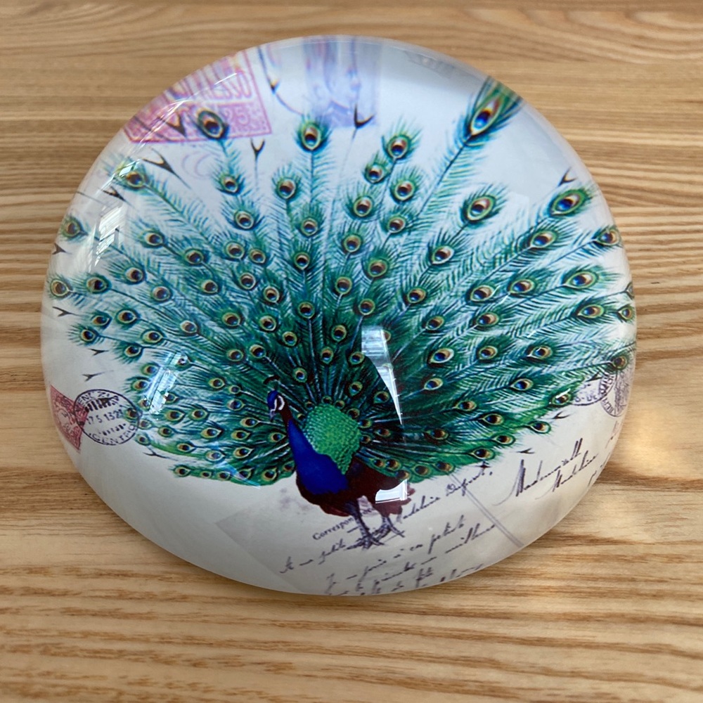 🦚 Glass Peacock Paperweight